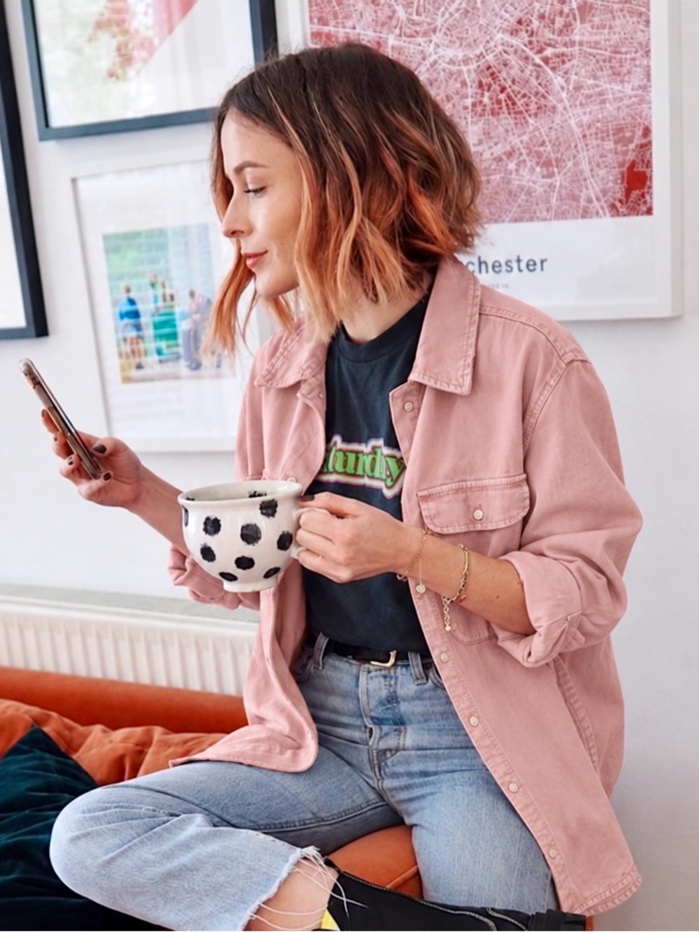 aerie Oversized Dusty Pink Button-Down Shirt